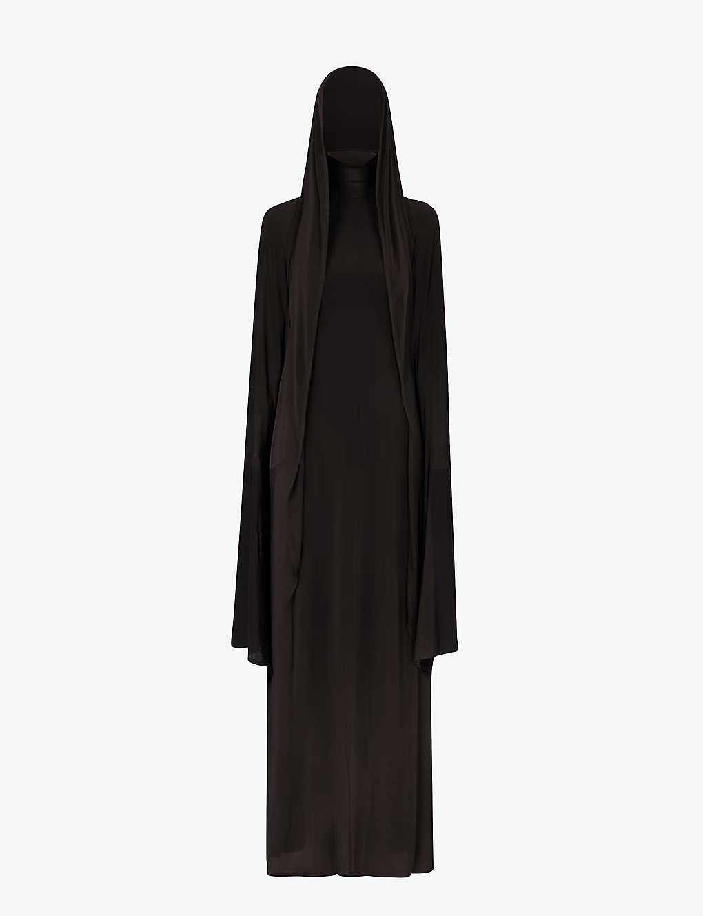 Alaïa Alaia Womens Ebene Hooded Flared-hem Stretch-woven Maxi Dress