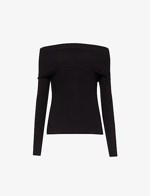 ALAIA: Off-shoulder straight-hem woven-blend top