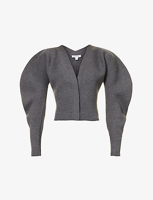 ALAIA: V-neck balloon-sleeve wool-blend knitted cardigan