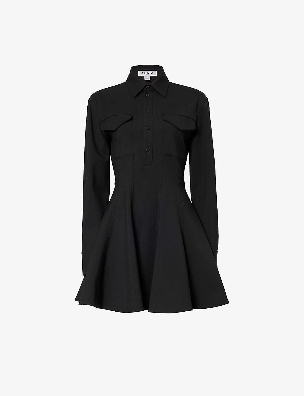 Alaïa Alaia Womens Noir Alaia Spread-collar Flared-hem Stretch-wool Mini Dress In Black