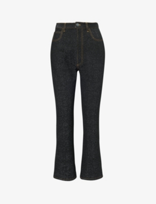 Alaïa Alaia Womens Noir Blanc Cropped Straight-leg High-rise Cotton-blend Jeans