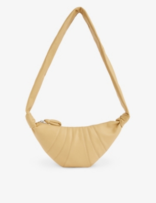 Croissant Leather Coin Purse With Strap in Beige - Lemaire