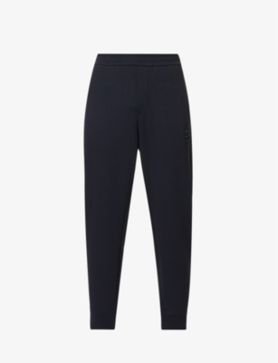 Emporio Armani Mens Blu Navy Logo-embroidered Tapered-leg Mid-rise Cotton-blend Jogging Bottoms