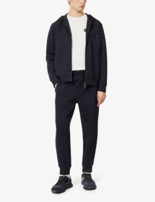 Emporio Armani Mens  Logo-embroidered Tapered-leg Mid-rise Cotton-blend Jogging Bottoms In Navy