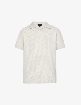 Jersey polo shirt with geometric jacquard motif