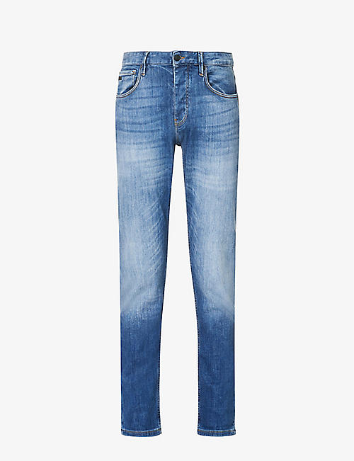 EMPORIO ARMANI: Brand-plaque straight-leg stretch-denim jeans