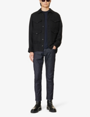 Shop Emporio Armani Men's Denim Blu Brand-plaque Straight-leg Mid-rise Stretch-denim Jeans