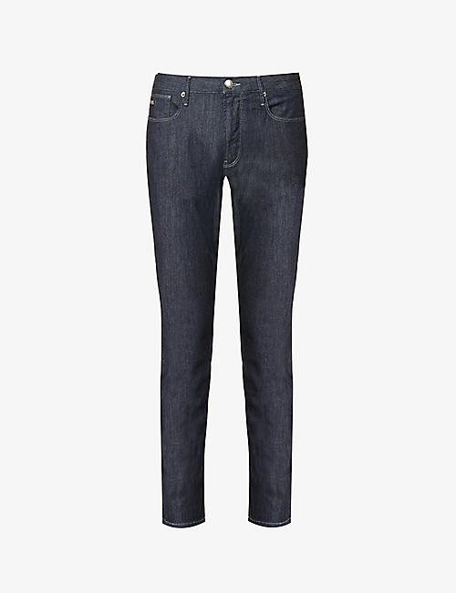 EMPORIO ARMANI: Brand-plaque straight-leg mid-rise stretch-denim jeans