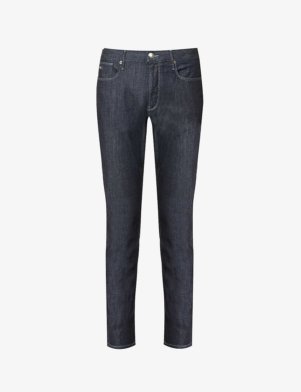 Emporio Armani Mens Denim Blu Brand-plaque Straight-leg Mid-rise Stretch-denim Jeans