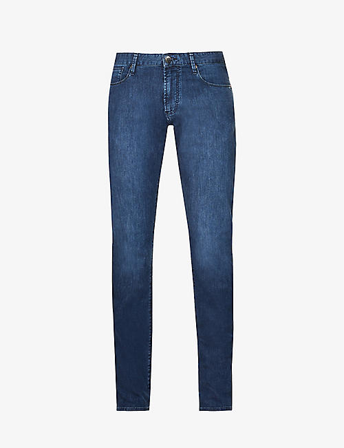 EMPORIO ARMANI: Brand-patch straight-leg slim-fit stretch-denim jeans