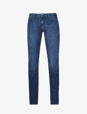 Emporio Armani Brand-patch Straight-leg Slim-fit Stretch-denim Jeans In Denim Blu Md