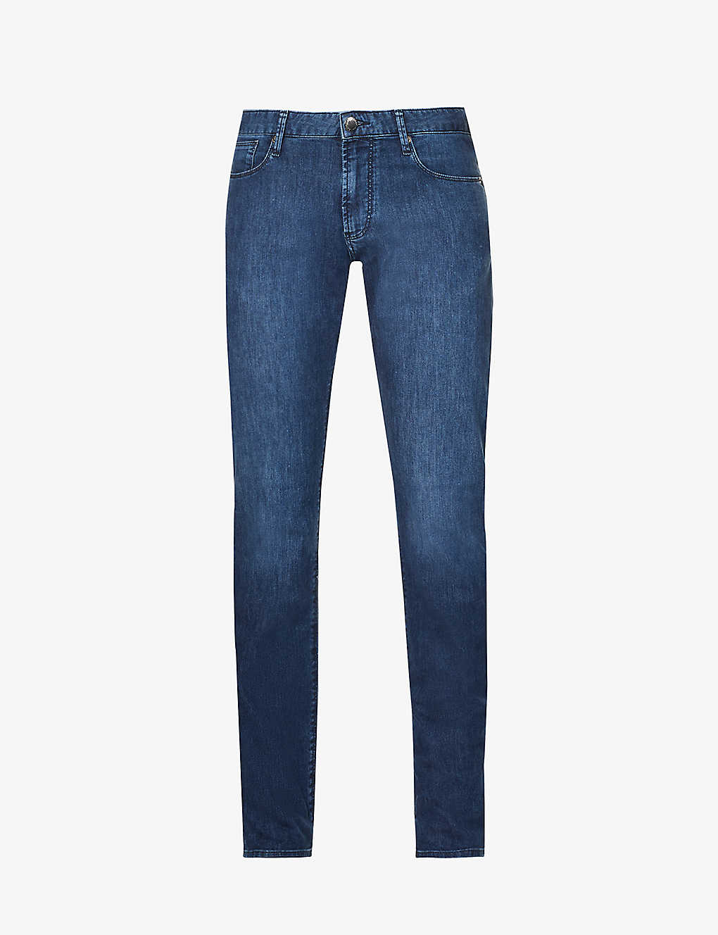 Emporio Armani Brand-patch Straight-leg Slim-fit Stretch-denim Jeans In Denim Blu Md