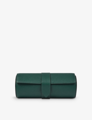 Smythson Panama Cross-grain Leather Watch Roll In Green