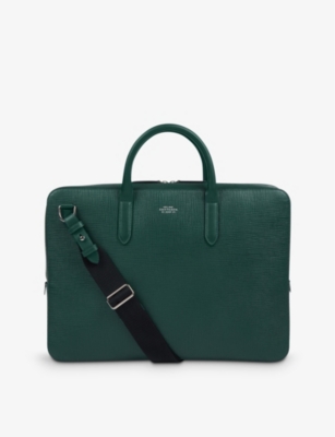 SMYTHSON: Panama logo-embossed slim leather briefcase
