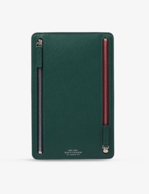 Shop Smythson Panama Logo-embossed -zip Leather Travel Case In Green