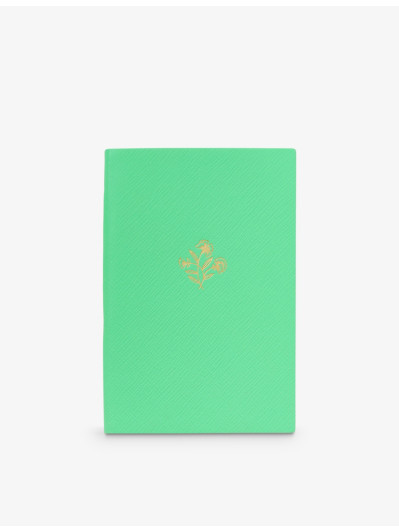 Smythson Green Chelsea Floret Panama Flower-motif Leather Notebook 16cm x 11cm