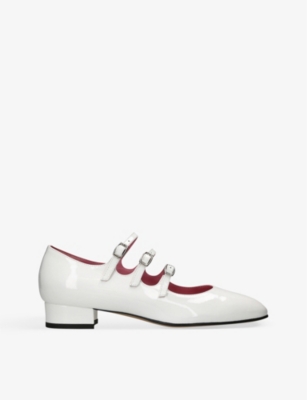 Shop Carel Women's White Arianna Triple-strap Patent-leather Mary Jane Flats