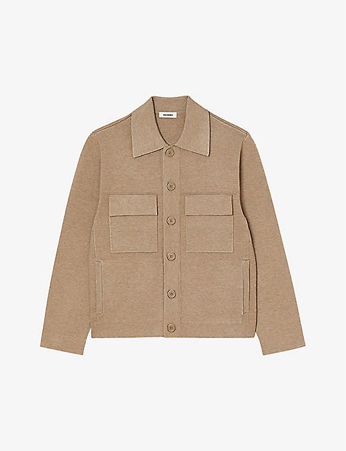 SANDRO: Patch-pocket marl-pattern knitted cardigan
