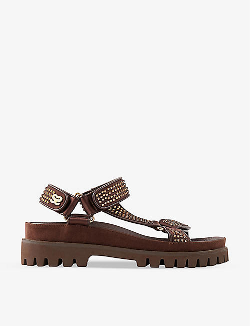 SANDRO: Aneis rhinestone-embellished faux-leather sandals