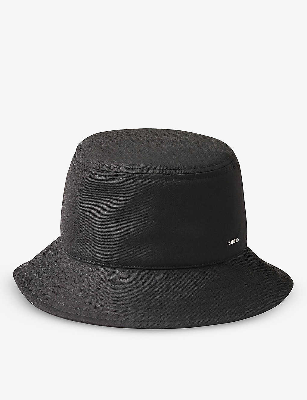 Shop Sandro Mens Noir / Gris Logo-embellished Woven Bucket Hat