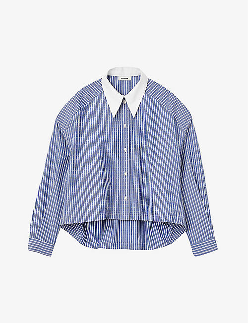 SANDRO: Striped cropped cotton shirt