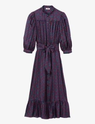 SANDRO Graphic print satin midi dress Selfridges