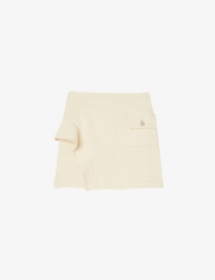 SANDRO - Jewel-button side-ruffle cotton-blend mini skirt | Selfridges.com