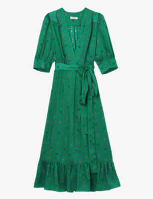 SANDRO - Enrika graphic-print silk midi dress | Selfridges.com
