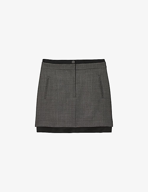 SANDRO: Fontaine jet-pocket stretch wool-blend min skirt