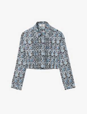 SANDRO - Gourmande graphic-print cropped silk blouse | Selfridges.com