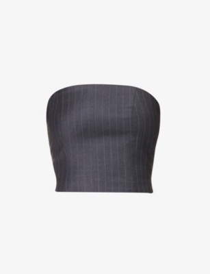 Wynn Hamlyn Womens Grey Pinstripe Tandi Strapless Wool Top In Grey Pinstripe