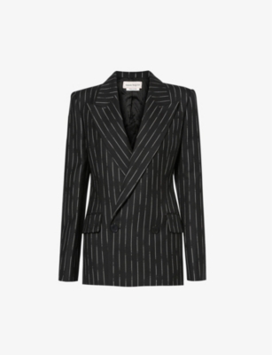 Alexander Mcqueen Pinstripe Tailored Jacket With Double-breasted Front In Black