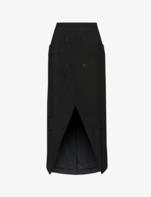 Alexander Mcqueen Black Long Sartorial Skirt With Front Split In Wool Woman In Black