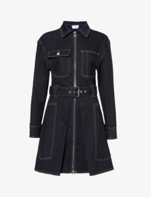 ALEXANDER MCQUEEN COLLARED CONTRAST-STITCHED REGULAR-FIT DENIM MINI DRESS