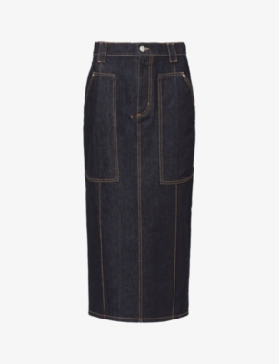 Alexander Mcqueen Women Contrast Stitching Denim Skirt In Brown