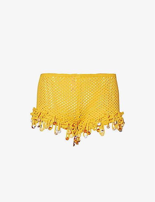 JADED LONDON: Bead-embellished crochet cotton-blend shorts
