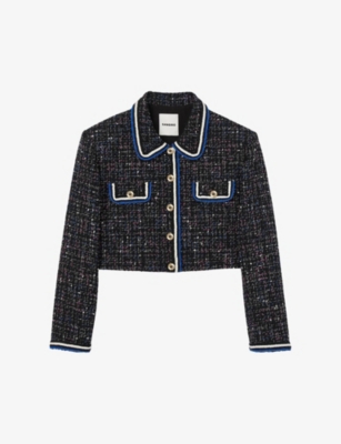 Sandro Vicky Tweed Cropped Jacket In Multi-coloured