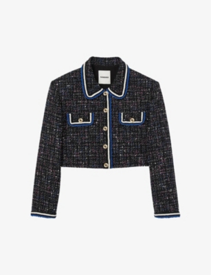 SANDRO - Vicky contrast-trim cropped tweed jacket | Selfridges.com