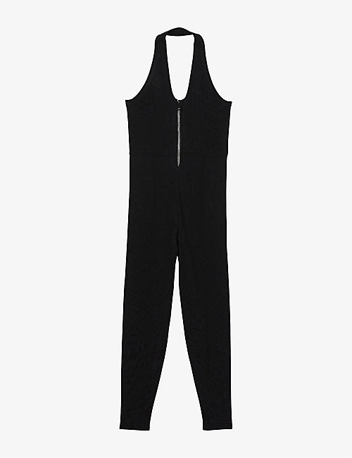 SANDRO: Corina rhinestone-embellished stretch-knit jumpsuit