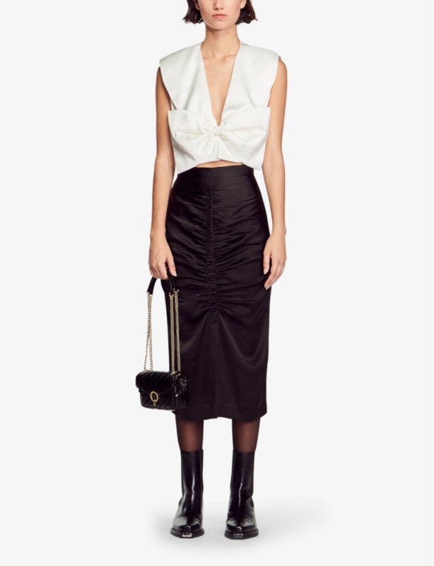 Passy bow-embellished stretch-satin crop top