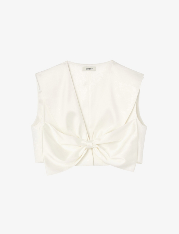 Passy bow-embellished stretch-satin crop top