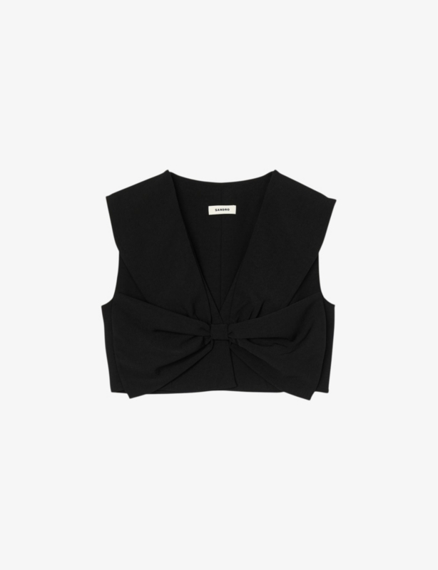 Passy bow-embellished stretch-satin crop top