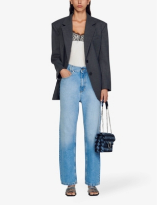 Sandro Bibi High Rise Wide Leg Jeans In Light Blue In Bleus