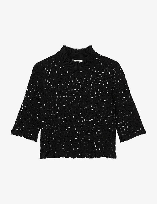 SANDRO: Sequin-embellished stretch-woven top