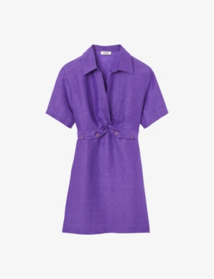 SANDRO Luce V neck twist design woven mini dress Selfridges