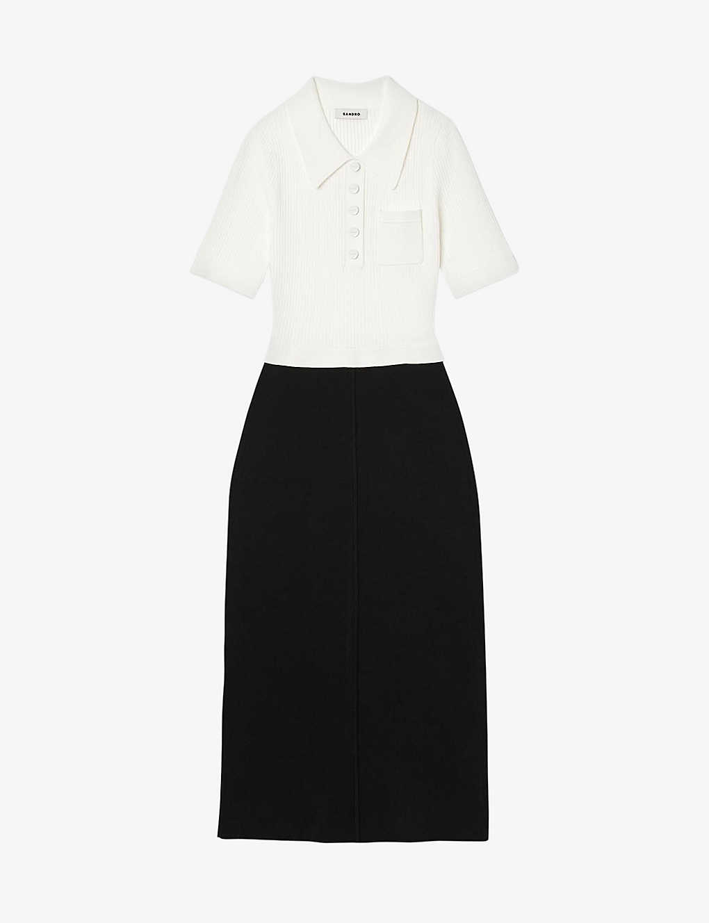 Sandro Womens Black Two-tone Short-sleeve Stretch-knit Midi Dress In Noir / Gris