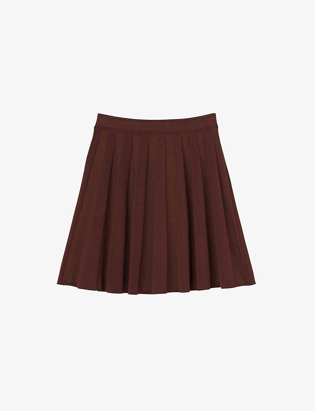 Sandro Glass Pleated Ribbed Knit Skirt In Brown