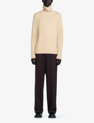 Sandro Mens Beige Turtleneck Knitted Wool-blend Jumper In Neutral