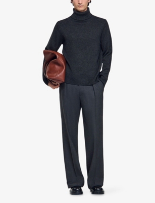 Sandro Mens Dark Grey Turtleneck Knitted Wool-blend Jumper In Gray
