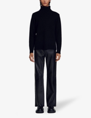 Sandro Mens  Turtleneck Knitted Wool-blend Jumper In Noir / Gris